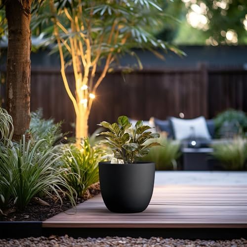 Kante Accent Round Bowl Black Concrete Planter 14" Dia, Outdoor - Image 3