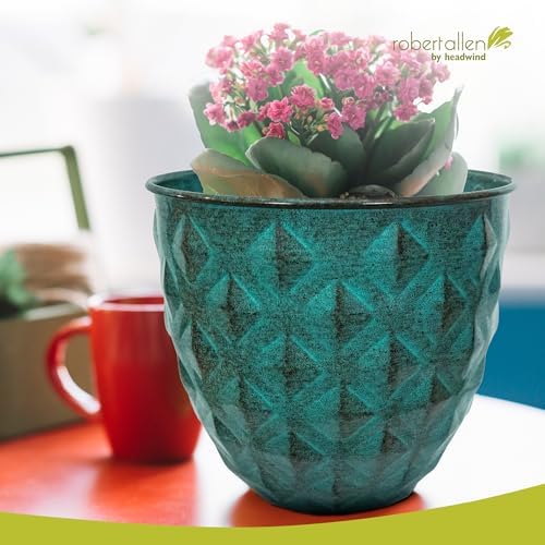 Headwind Glazed Ironstone Diamonte Collection – Surf Green 8-Inch Decorative Plant Pot, Indoor & Outdoor, Vintage Diamond-Textured, Lightweight & Weather-Resistant for Garden Use by Robert Allen - Image 5