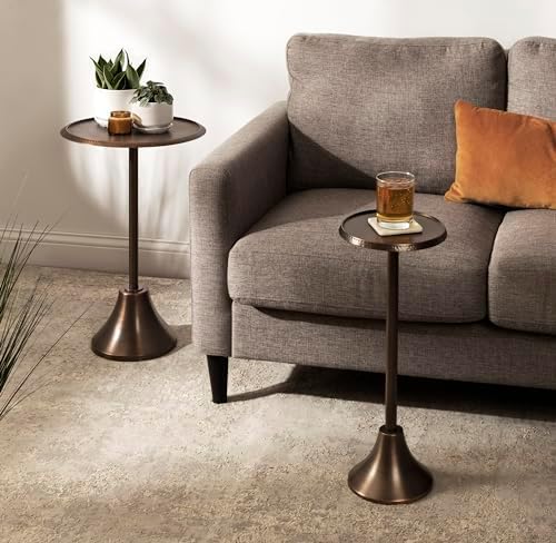 Kate and Laurel Sanzo Modern Pedestal Drink Table; 9 x 9 x 23; Bronze; Decorative End Table with Hammered Tabletop - Image 6