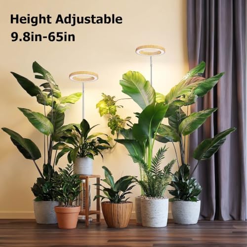 Grow Lights for Indoor Plants Full Spectrum,6.3" LED Wood Grain Plant Grow Light,9.8-65in Height Adjustable Plant Lights Growing Lamp with Auto Timers 3H/9H/12H,10 Dimmable Levels (Wood Grain 2 Pack) - Image 3