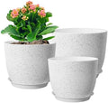 WSMKSZ 10/9/8 inch Medium Plant Pots, Set of 3 Modern Decorative Plastic Planters with Drainage Holes and Saucers for Garden House Plants, Flower Pots for Indoor Outdoor Plants, Speckled White by WSMKSZ