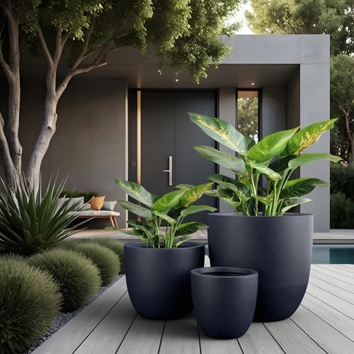 Kante 3-Pack 18" 14" 10" W Round Charcoal Concrete Planters - Image 5