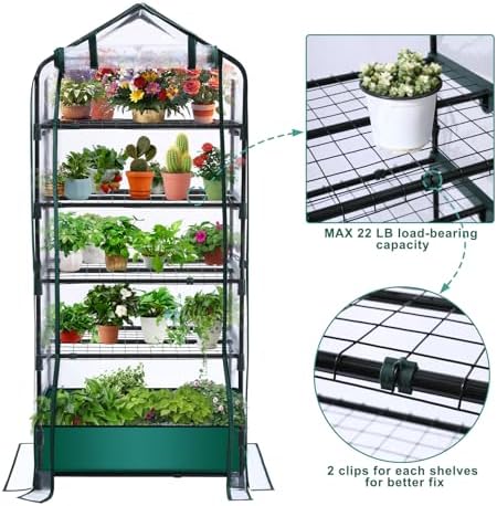 5 Tier Mini Greenhouse for Indoor Outdoor, Portable Green House with Durable PVC Cover and Shelves for Seedling, Heavy Duty Greenhouse with Waterproof Mat and Cover Tape, Gardening Gifts for Women Men - Image 4