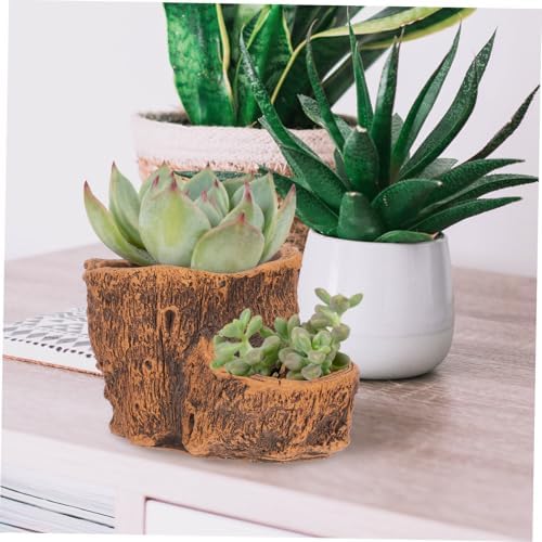Vintage Driftwood Pattern Wood Planter Pot for Succulents, Cement Brown - Image 5