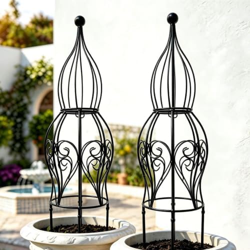 2-Pack Metal Garden Obelisk Trellis, 26.4" Butterfly Rose Plant Support - Image 7