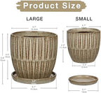 Oairse Ceramic Pots for Indoor Plants, 4.7 +5.7 inch Pots for Plants Set of 2 Brown Plant Pots with Drainage Holes and Saucers Texture Ceramic Planters Indoor Outdoor Flower Pot for Succulent - Image 2