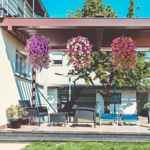 Homsunny Artificial Faux Hanging Flowers Plants Baskets for Outdoor Spring Summer Decorations,Resistant Fake Morning Glory Silk Plants for Outside UV Resistant Patio Yard Home Porch Decor(Gradient) - Image 6