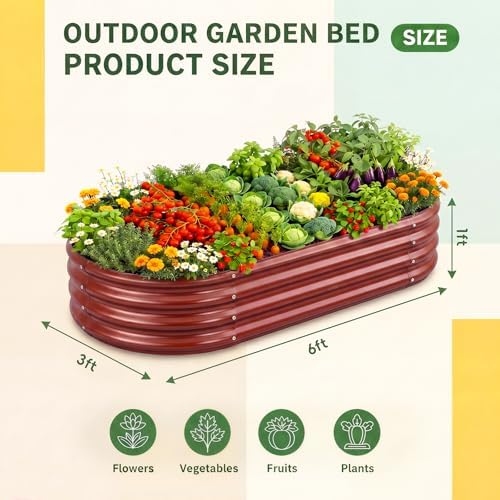 Land Guard 2 Pcs 6ft Metal Raised Garden Bed, 6 x 3 x 1 Galvanized Planter Raised Beds for Vegetables, Brown - Image 2