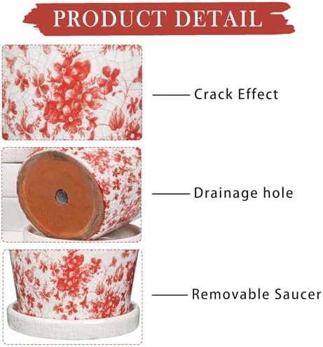Set of 3 Pink Plant Pots, Small Flower Pots Round Planter Pot with Drainage Hole and Saucers Modern Ceramic Planters for Indoor Plants Succulents Cactus Orchid Garden 5.5 Inch Outdoor Plant Pot - Image 6