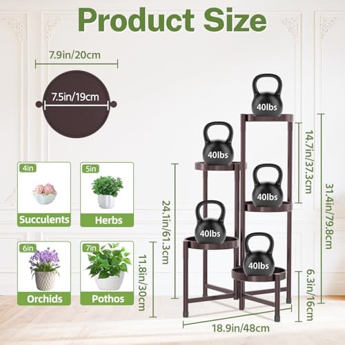 iDavosic.ly Plant Stand Indoor Outdoor, 5 Tier Metal Corner Shelf, Bronze - Image 3