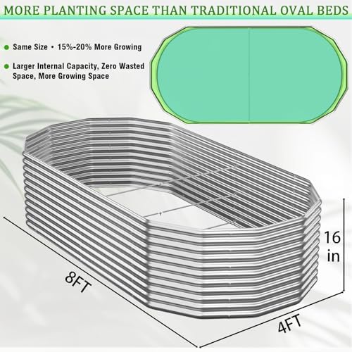 Raised Garden Bed Outdoor Upgrade Oval 2 Pack Tall 8x4FT, Galvanized Metal Garden Beds to Grow More in the Same Space, Raised Beds for Gardening Vegetables & Flowers Reinforced Design - Image 2