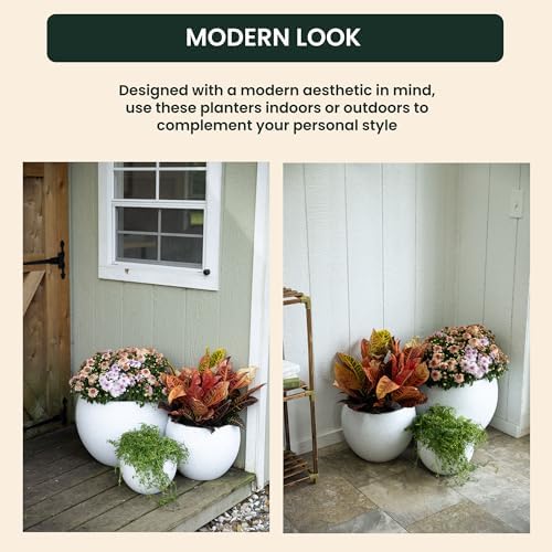 Beuta Large Poly Planters for Outdoor Plants - Set of 3, 8/12/14 Inches Outdoor Planters for Porch - Tall Planter for Outdoor & Indoor Plants | Large Indoor Plant Pot - USA Made - Limewash - Image 4