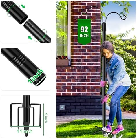XDW-GIFTS Double Shepherds Hooks for Outdoor, 2-Pack Heavy Duty Garden Pole for Hanging Bird Feeder, Plant Baskets, Solar Light Lanterns, Garden Plant Hanger Stands with 5 Base Prongs - Image 3