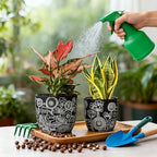 Terracotta Pots, 6.5+5+4.4 Inch Plant Pots with Drainage Hole- Floral Pattern, Black Boho Ceramic Planters for Indoor Plants, Flower Pots Indoor Succulents, Herbs Plants,Set of 3 - Image 4
