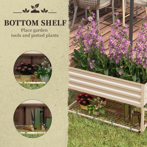 Outsunny Raised Garden Bed with Galvanized Steel Frame, Cream - Image 4