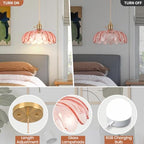 Battery Operated Pendant Light,Pink Vintage Light Fixtures RGB Rechargeable Light Bulb 2500mAh 9.8in with Remote Control Wireless Adjustable Chandelier for Kitchen Island Hallway 1 Light - Image 4