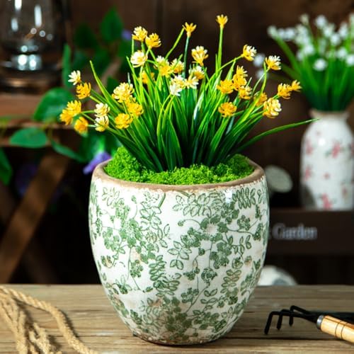 Vintage Green Ceramic Ice Crack Flower Pot with Drainage Hole, Country Rustic Planters for Indoor and Outdoor, Tuscan Decor,Home, Garden Decor, Gardening Gift,GreenM,with Hole - Image 6