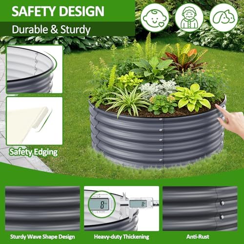 Gruper Raised Garden Bed, 3.5ft x 17'' Tall Round Metal Planter - Image 5