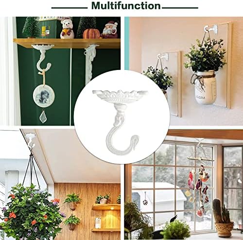 Sungmor Heavy Duty Ceiling Hooks for Hanging Plants, 3PC White 3.5x3.9Inch Large Cast Iron Ceiling Hooks, Antique Decorative Ceiling Swag Hooks for Hanging Planter Chandelier Wind Chime Lantern Hanger - Image 5