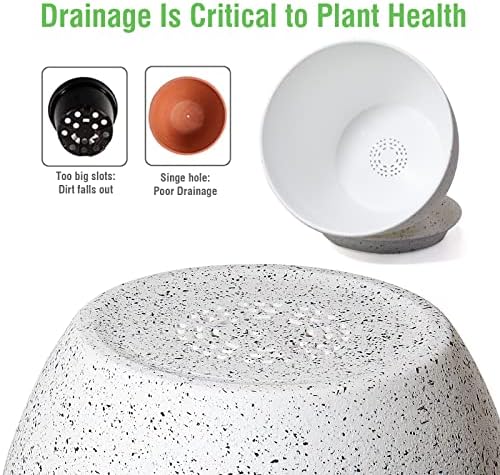 WOUSIWER Plant Pots 10/9/8 inch, Set of 3 Modern Decorative Plastic Planters with Drainage Holes and Saucers for House Plants Indoor Flowers Plants, White Speckles - Image 6