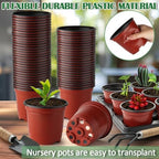 RooTrimmer 4 inch Round Nursery Pots 60pcs, 12 Cell Nursery Pots Trays 5 Pcs, Sturdy Seeds Starting Germination Shuttle Carrying Trays, Small Planter Nursery Propagation 5 Sets - Image 4