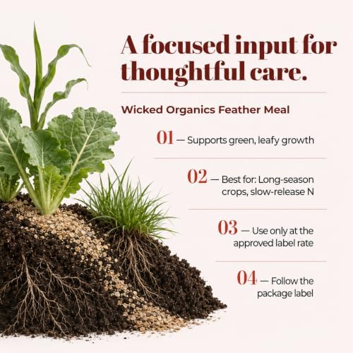 Old Cobblers Farm™ Wicked Organics Feather Meal Fertilizer - Slow Release Organic Nitrogen Plant Food for Corn, Brassicas, Garlic and Long Season Crops (5 lbs | 10 lbs | 15 lbs | 20 lbs) (20lbs) - Image 4
