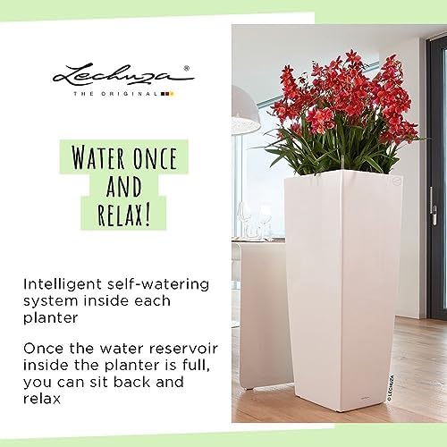 Lechuza CUBICO 30 Cream White High Gloss, Self-Watering Tall Planter, H22 L11.8 W11.8 in - Image 6