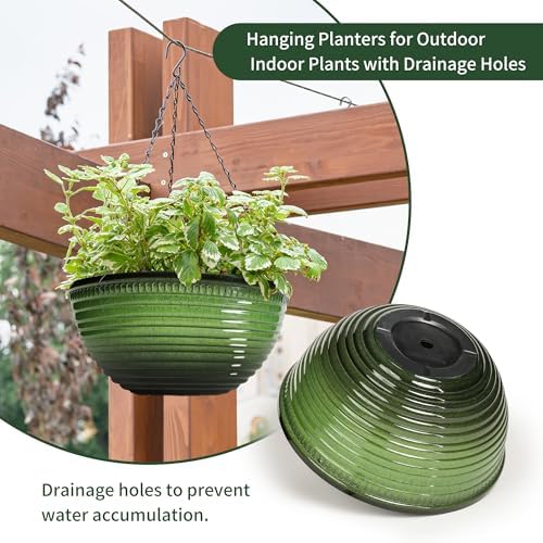 12 Inch Glazed Hanging Planters for Indoor Outdoor Plants, Hanging Baskets - Image 4