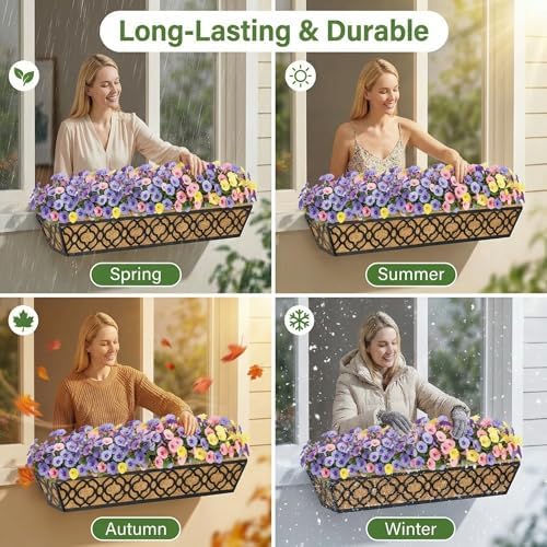 Y&M 36 Inch Window Deck Planter with Coco Liner, Metal Hanging Flower Boxes for Fence, Railing, Balcony, and Outdoor Garden Lawn – 4pcs - Image 5