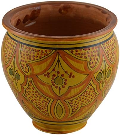 Handmade Ceramic Flower Pot Moroccan Indoor Outdoor Mediterranean Spanish Style Garden Drain Hole Planter Yellow by Treasures+Of+Morocco