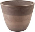 PSW Pot Collection FM40TP 16-inch Plastic/Stone/Wood Composite Large Ribbed Planter – No Drainage Hole (Drillable), Indoor/Outer Garden Pot for Foliage, Trees, Flowers, Ferns, Taupe by PSW