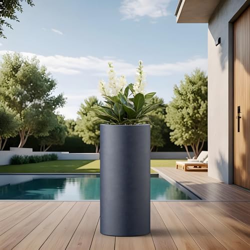 Kante Charcoal Concrete Planter 23.6" Tall All-Weather Round Accent Pot - Image 5