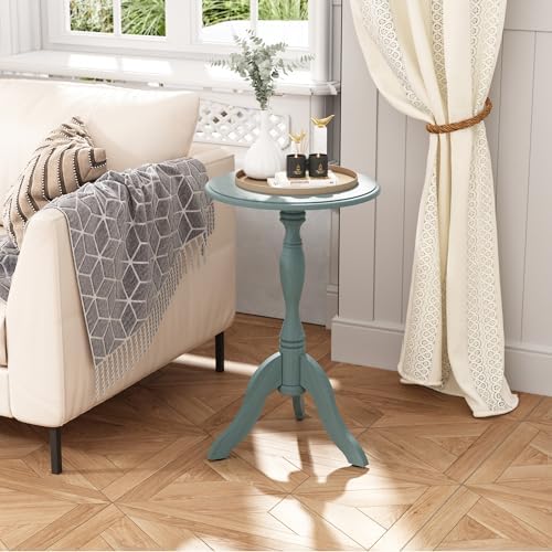 HLR Round Small End Table, Wooden Pedestal Side Tables for Small Spaces - Image 2