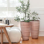 SUN-E Tall Planters for Outdoor Plants 2Pack, 21-Inch Large Striped Planter with Removable Insert Shelf,Ribbed Coffee&Milk Finish Tall Flower Pots for Front Porch Deck Boho Home Decor For Plant Lovers - Image 7