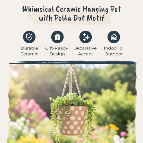 Blue Sky Ceramic Hanging Polka Dot Sand 6.5'' Flower Pot, Multi Color - Image 4