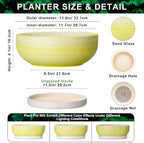Succulent Pots, 13 Inch Ceramic Bonsai Tree Pots, Brushed Yellow - Image 2