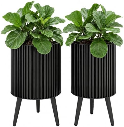 GIANTEX Plant Pot with Stand Set of 2, 16.5" & 14.5" Metal Plant Stand by Giantex