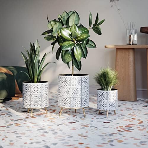 EverNest Tristan Neutral Minimal White and Black Modern Style Planter with Nyra Stand, SelectBase Plant Pots, Indoor Planter, Boho Home Decor, Minimalist Pot for Plants (Medium, Gold) - Image 6