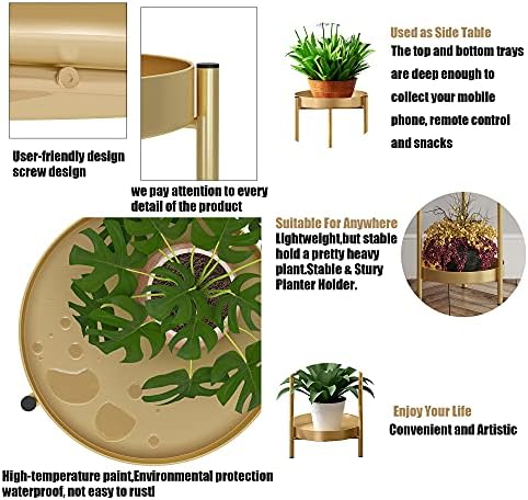 30" Plant Stand, 2 Tier Metal Flower Plants Holder with 2 Removable Display - Image 5