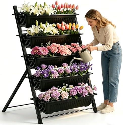 4FT Vertical Garden Bed, 5 Tiers Vertical Raised Garden Planter, 23.5 * 25.4 * 48.6Inch Outdoor Garden Raised Bed with Drainage System, Vegetable Flower Planter Raised Stand Elevated Planter Box by Procands