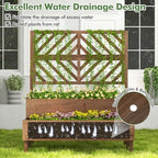 Raised Garden Bed with Trellis & 2 Planter Boxes, 2-Tier Outdoor Wooden Elevated Planter Box with Legs & Drainage Holes, Gardening Planters for Flowers, Herbs, Vegetables & Fruits(Brown) - Image 6