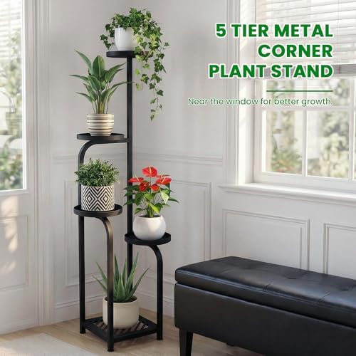 TOSKING Tall 5-Tier Square Plant Stand Indoor Outdoor, Anti-Tip, Black - Image 5