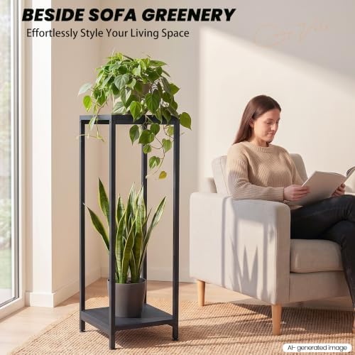 TOSKING 2-Tier Wide & Tall Plant Stand Indoor, Modern Metal Shelf, Black - Image 3