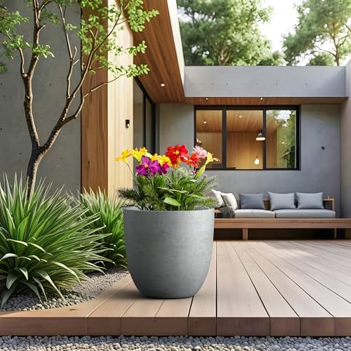 Kante Modern Home Minimalist 18" Dia Pale Gray Concrete Bowl Planter - Image 3
