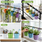 12 Pack Balcony Planters Railing Hanging, Colorful Railing Planter 6.4 Inch Plant Pots with Drainage Holes Hanging Plant Holder Indoor Hanging Planter Outdoor Flower Pots - Image 6