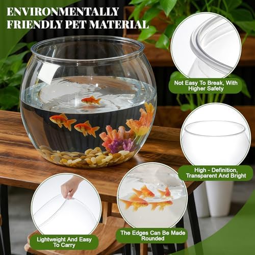 Geelin 7 Gallon Plastic Fish Tank Large Bowl Shatterproof with Crystal Clear Clarity for Terrarium, Flower Vase Centerpiece Gift for Fish Lovers (Round) - Image 3