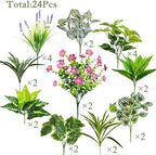 24 Pcs Artificial Plants for Outdoors Faux Greenery Leaves UV Resistant Realistic Plastic Large Bunches Shrubs Bushes with Flowers, Fake Plants Decor Outdoor for Front Porch Door Patio Garden Yard - Image 3