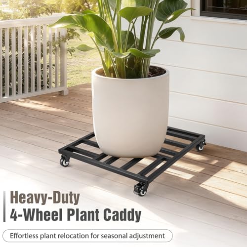 22" Plant Caddy with Wheels, Heavy Duty Metal Rolling Plant Stand, 600 lbs Square Plant Dolly with Lockable Industrial Caster Wheels for Large Planter Pots, Heavy Objects Wheeled Mobile Roller, 2 Pack - Image 3