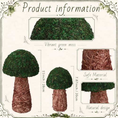 2 Pcs Artificial Moss Mushroom Enchanted Forest Table Decor, 7.8" and 11" - Image 2