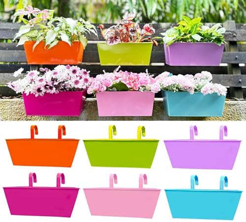 LaLaGreen Colorful Planter Box (16 in, 6 Pack) Balcony Metal Railing Pots by L%C3%A1L%C3%A1Green